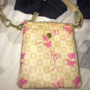 COACH Butterfly Tan and Pink CrossBody